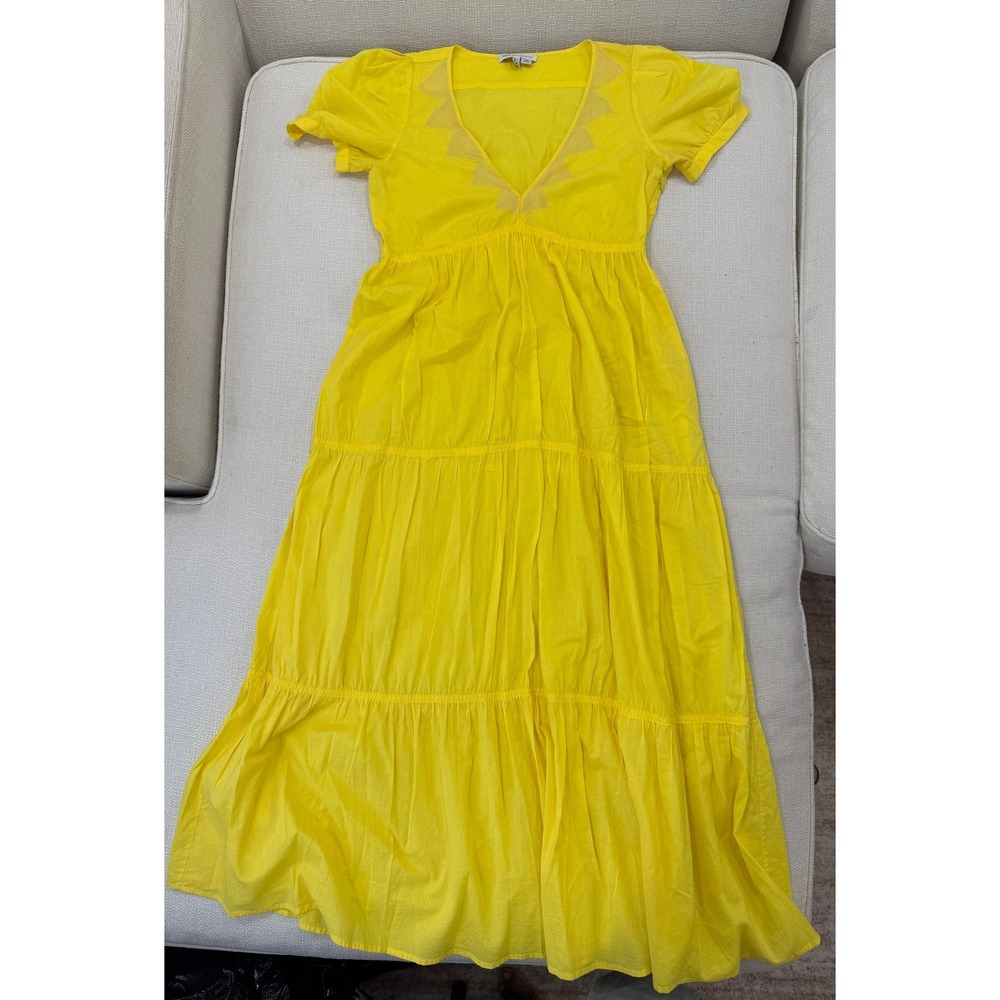 See By Chloé Maxi Dress Womens 4 Yellow Silk Blend Tiered Mesh Trim Good